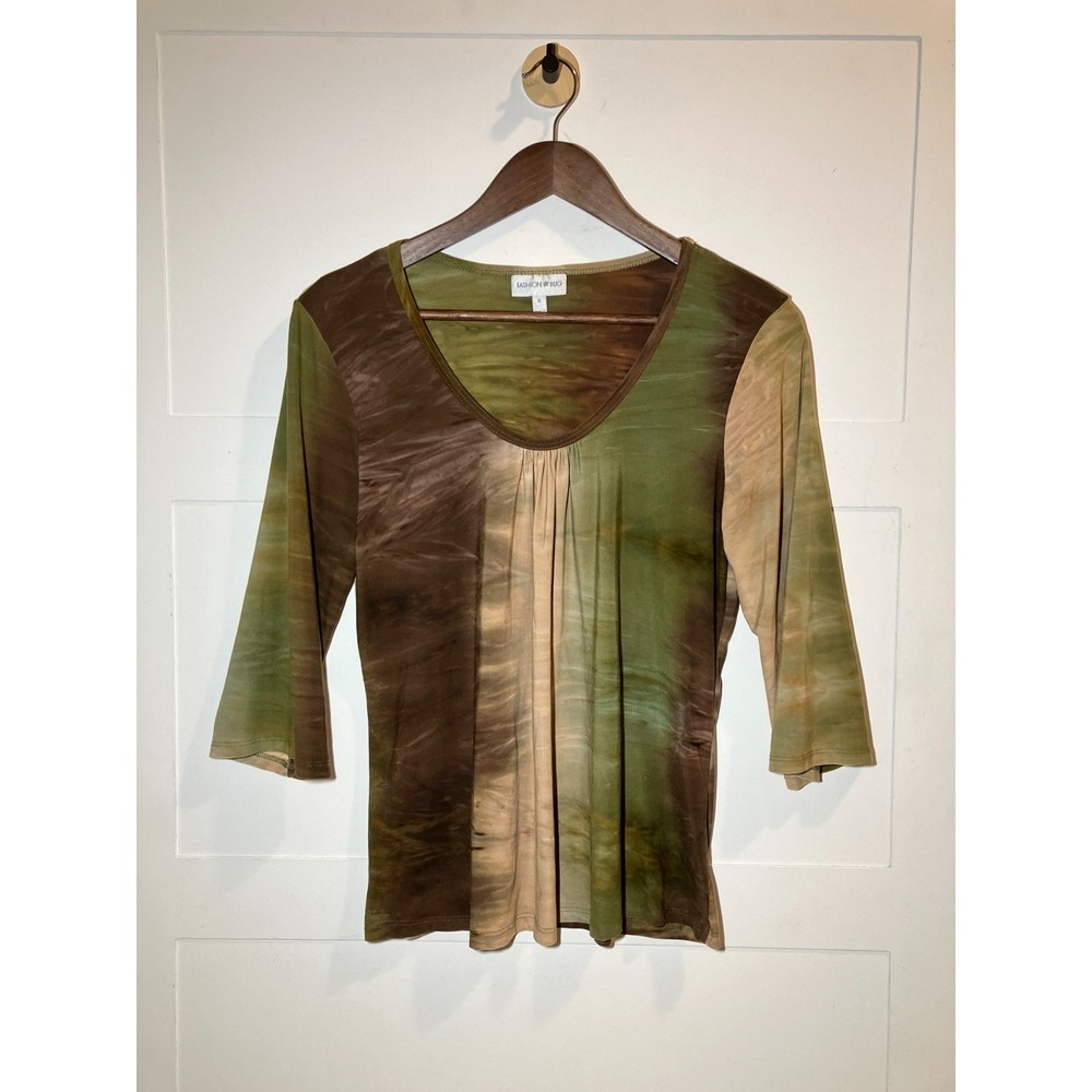 Fashion‎ Bug Womens Small Green Brown Sheer 3/4 Sleeve Blouse Grunge Whimsigoth